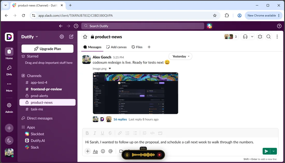 Voxor voice typing in Slack